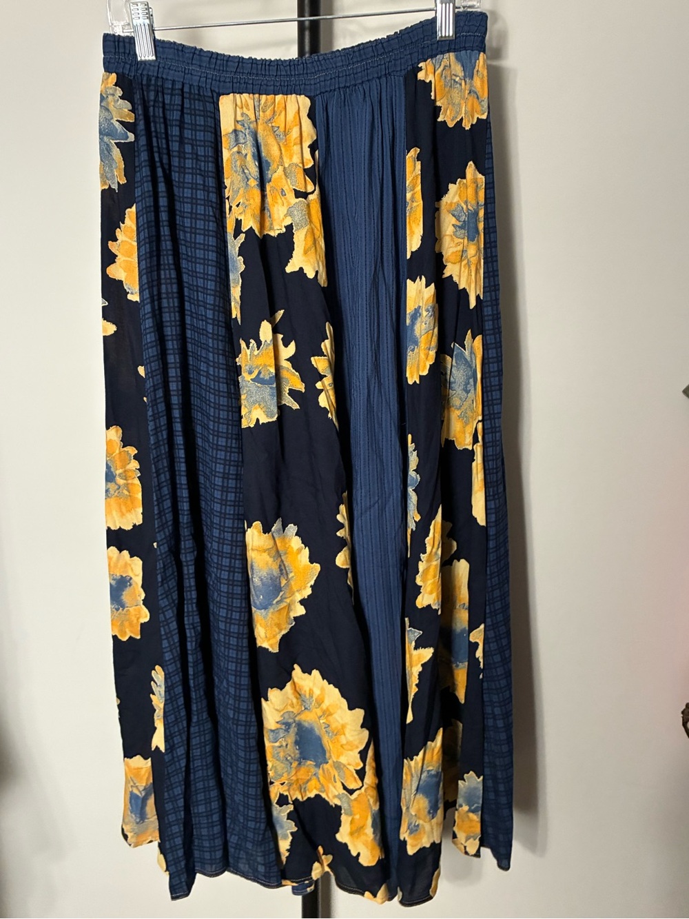 Carole Little Navy Maxi Skirt with Yellow Floral Print Boho Patchwork Size 14w